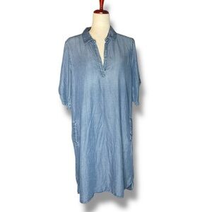Velvet Heart Medium Blue Denim Split Neck Tunic Sheath Dress Size Medium